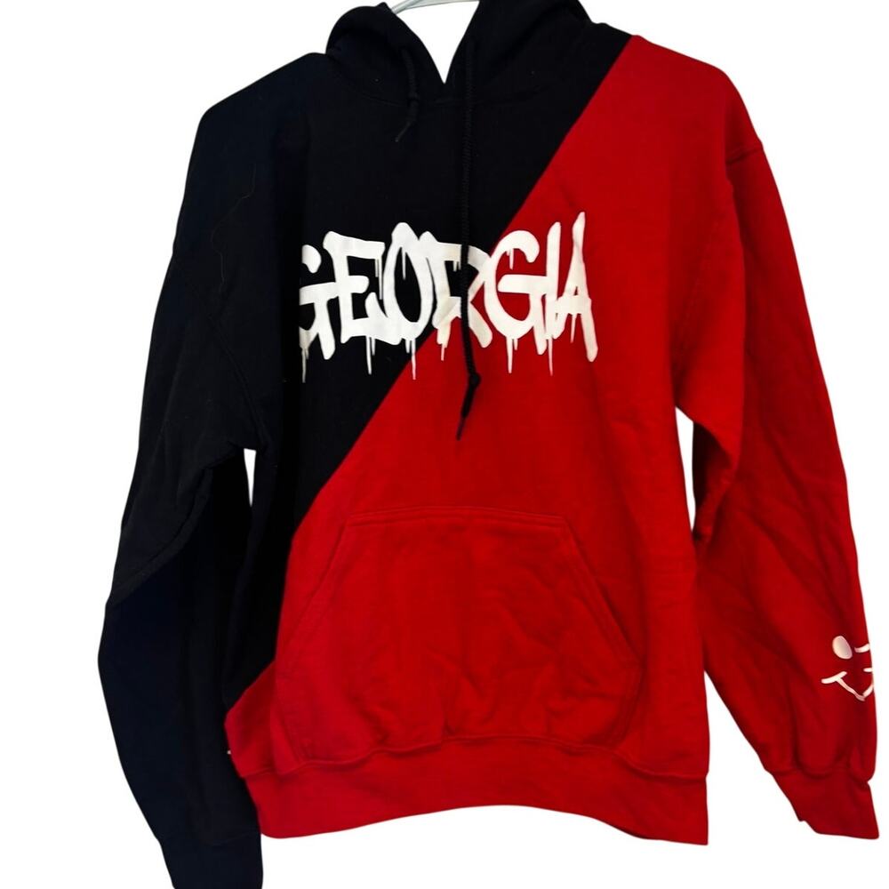 University of Georgia UGA Bulldogs Colorblock Red Black Sweatshirt Size Medium